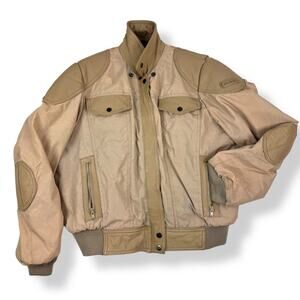 Vintage Mens HEIN GERICKE tan leather and nylon motorcycle riding voyager jacket
